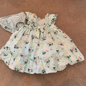 Janie and Jack Green Smocked Babydoll Dress with Flutter Sleeves 18-24 months